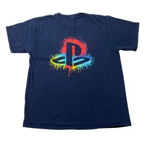 Play Station Youth Large Tee Shirt Logo PS Navy Blue Red Video Games Gamercore